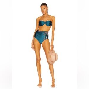 NWT Zimmerman Cassia Gathered Bikini Bottoms in Teal belted sz 4 / 6